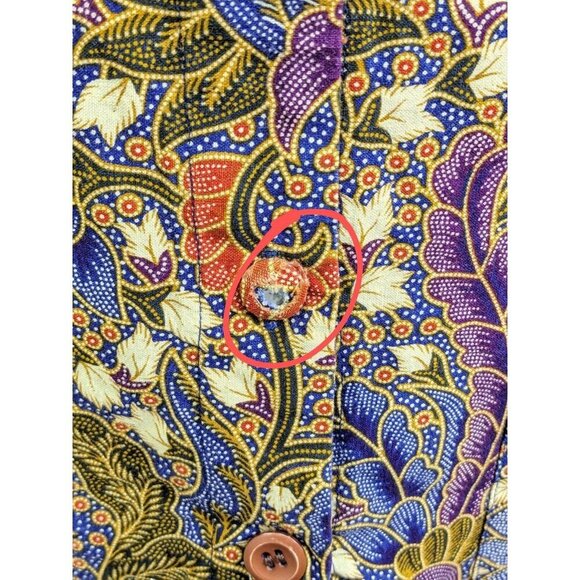 Batik Keris Womens Medium Cotton Short Sleeve Batik Floral Shirt Button Up Boho - Picture 8 of 8